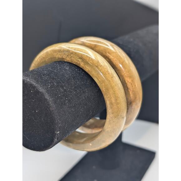 VTG Set of 2 Golden Shimmer Marbled Heavy (Nice Clank) Lucite Bangle Bracelets - Picture 1 of 9